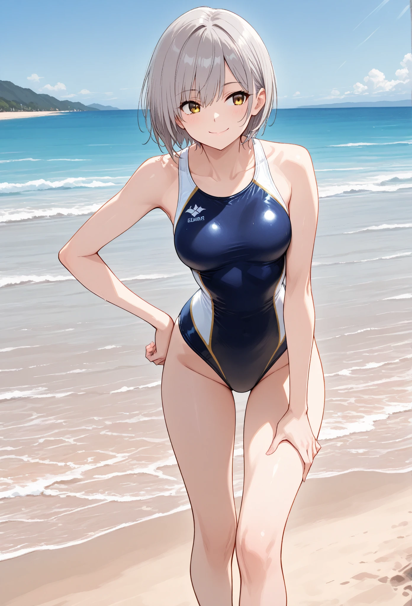 Wearing a slingshot swimsuit、shy。 Wearing a super flashy swimsuit like a string。