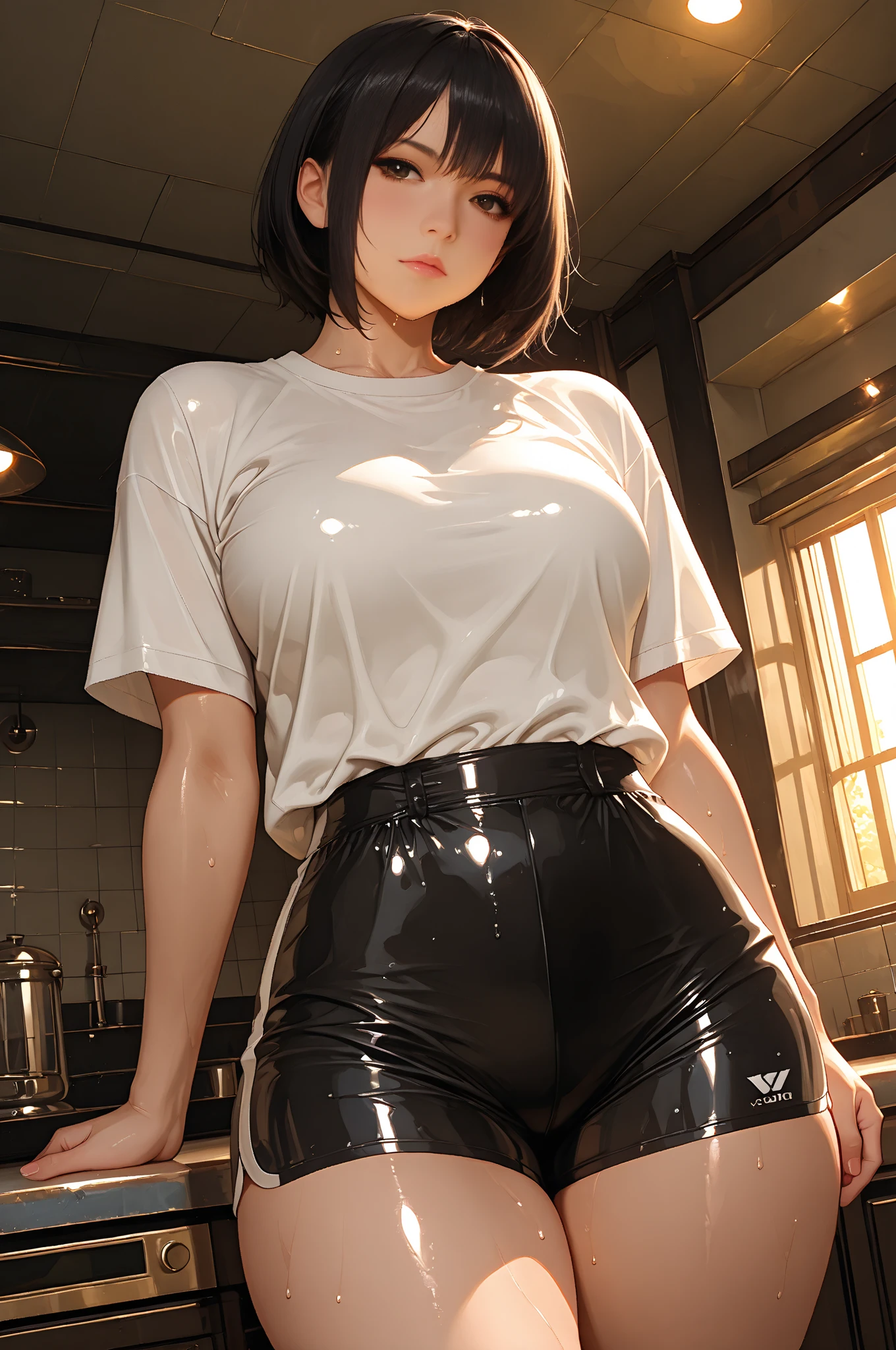 (((ultra realistic, ultra detailed, The best quality, 8k, HDR))), ((very flat woman, lycra bloomers)), room