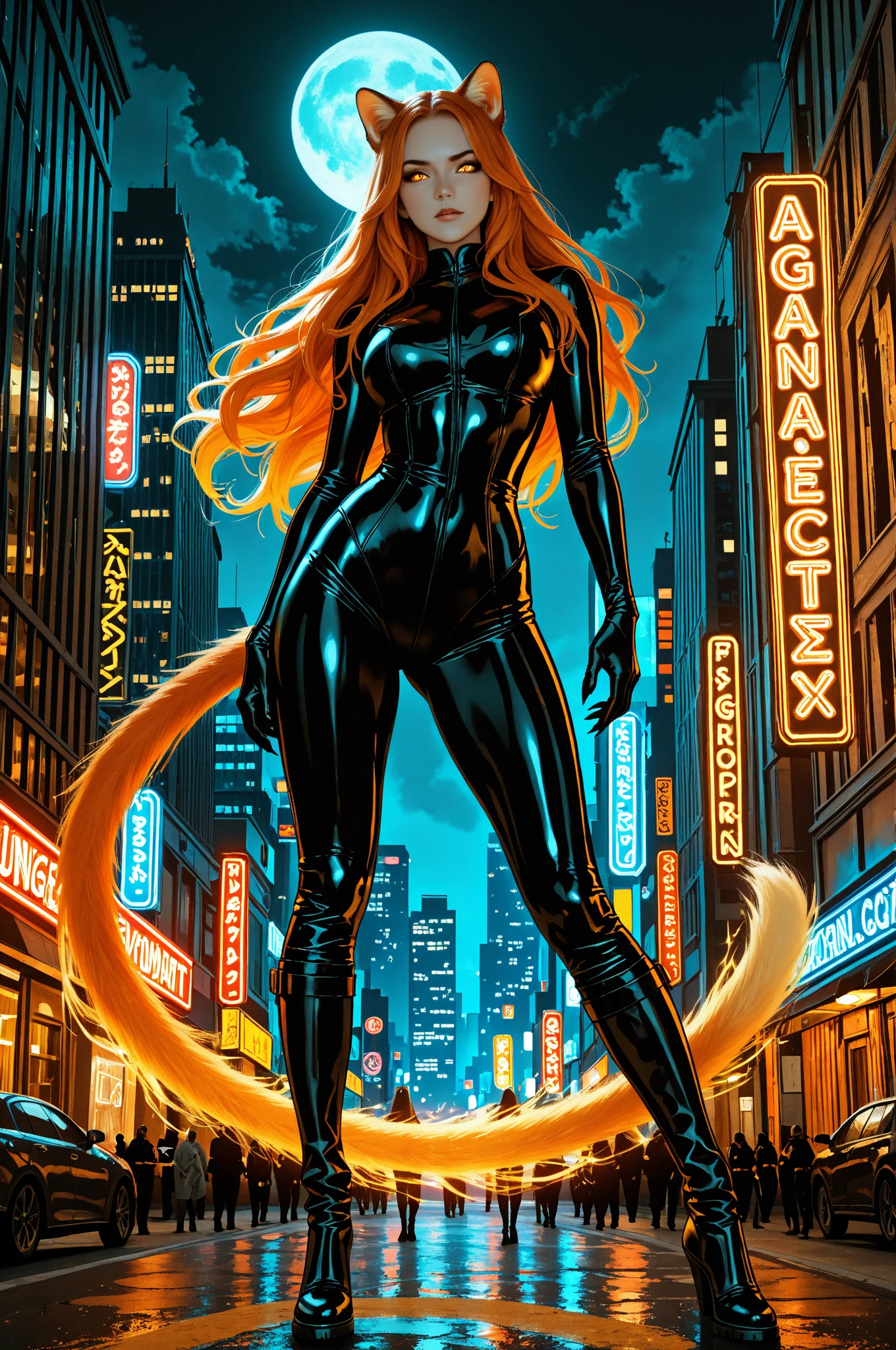 CATWOMAN,epic realistic, a Candice Swanepoel , art by Ian McQue, sharper details, vibrant colors, voluptuous, ((BOB HAIR BANGS)),