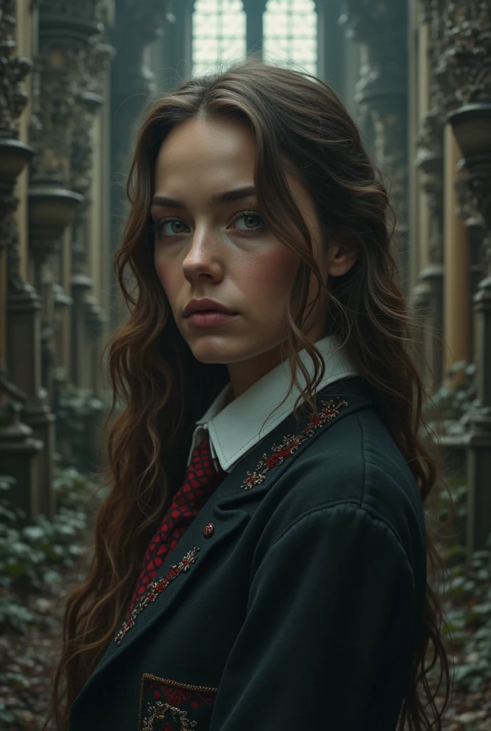 Amanda seyfried ao lado do harry potter no universo de hogwarts, vestida como aluna da corvinal.