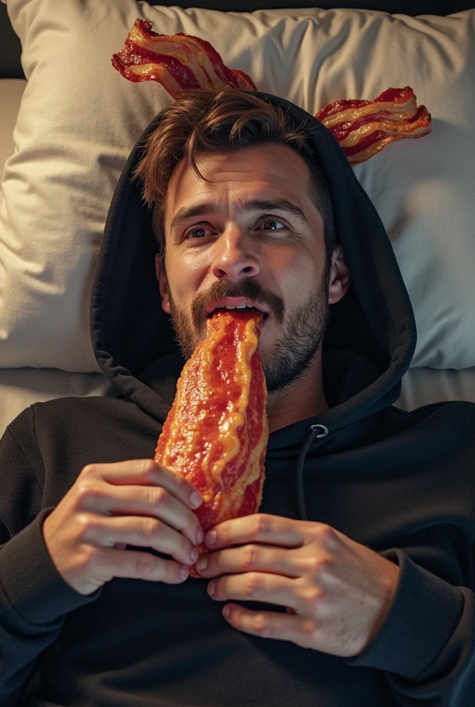 a lazy man with a messy hair and glasses eating pizza and drinking beer in front of the tv. ashtray, slim, bottomless, hairy, Messy flat, belly, dirty t-shirt, white briefs, bulge, precum through clothes:1, detailed hands