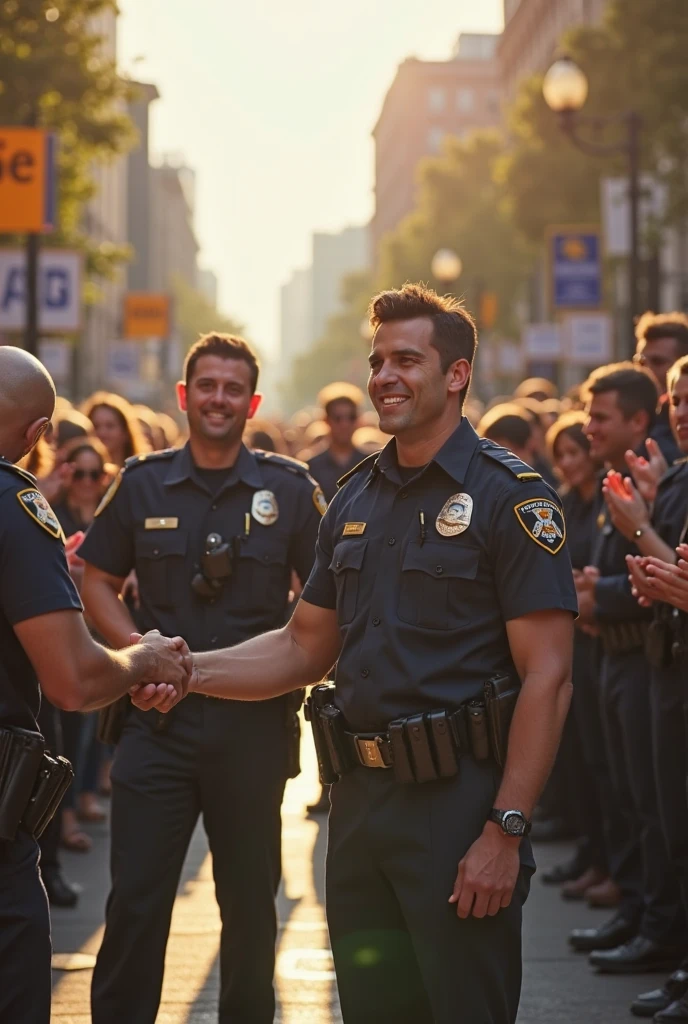 White man being arrested by police while black man is happy
