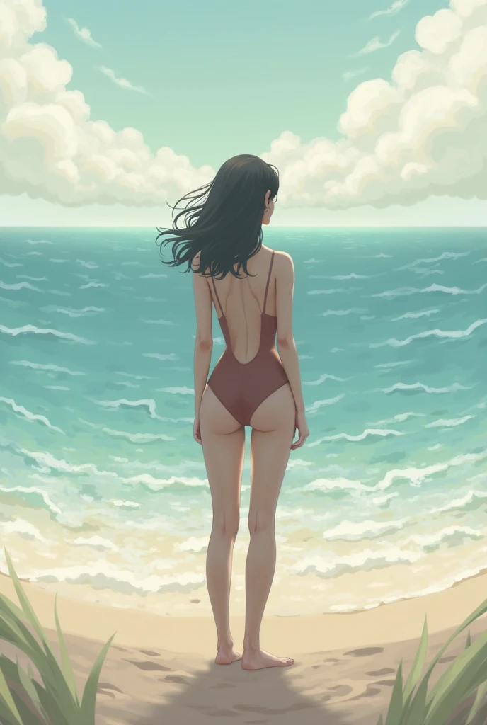 Beneath a blanket of stars on a tranquil beach at night, a young woman in a striped bikini and sunglasses stands at the water's edge. The gentle glow of the full moon illuminates her figure, making the striped swimsuit stand out in the dim light. The sea breeze caresses her skin as she listens to the soothing whispers of the waves on the shore. The sand, cool beneath her feet, serves as a reminder of the serenity that only a night at the beach can offer. She gazes toward the horizon, where the starry sky is reflected in the dark ocean. The constellations form patterns that seem to tell stories of ancient loves and well-kept secrets. In the distance, a lighthouse flashes at regular intervals, guiding ships through the nighttime waters. A few night owls stroll along the shore, savoring the tranquility of the beach under the moonlight. The young woman feels at peace in this nocturnal corner of the world, where the breeze, the waves, and the stars are her silent companions. The night at the beach is her sanctuary, a place where she can lose herself in her thoughts and find solace in the whispers of the sea.