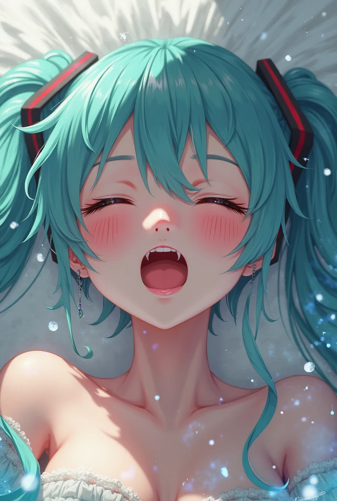 Unity 16K Wallpaper, Masterpiece, Best Quality, Ultra-Detailed, Extremely Detailed CG, Caustics, Cinematic Lighting, Detailed, Beautiful Detailed Eyes, 1 girl, (bikini, saliva:1.3, blush, Heart mark around the face, small face:1.3, cowboy shot, curvy), sweaty, arms raised in the air, green hair, twin tail, hair
