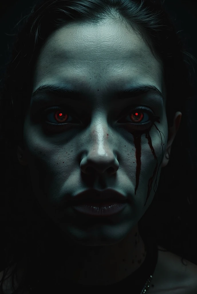 cinematic film still of Cinematic
Closeup of a young demonic creature woman with a bloody scary face and scary eyes staring at camera with scary look in a dark room with moonlight on Kodak Vision3 500T Film Stock Footage Style, shallow depth of field, vignette, highly detailed, high budget, bokeh, cinemascope, moody, epic, gorgeous, film grain, grainy