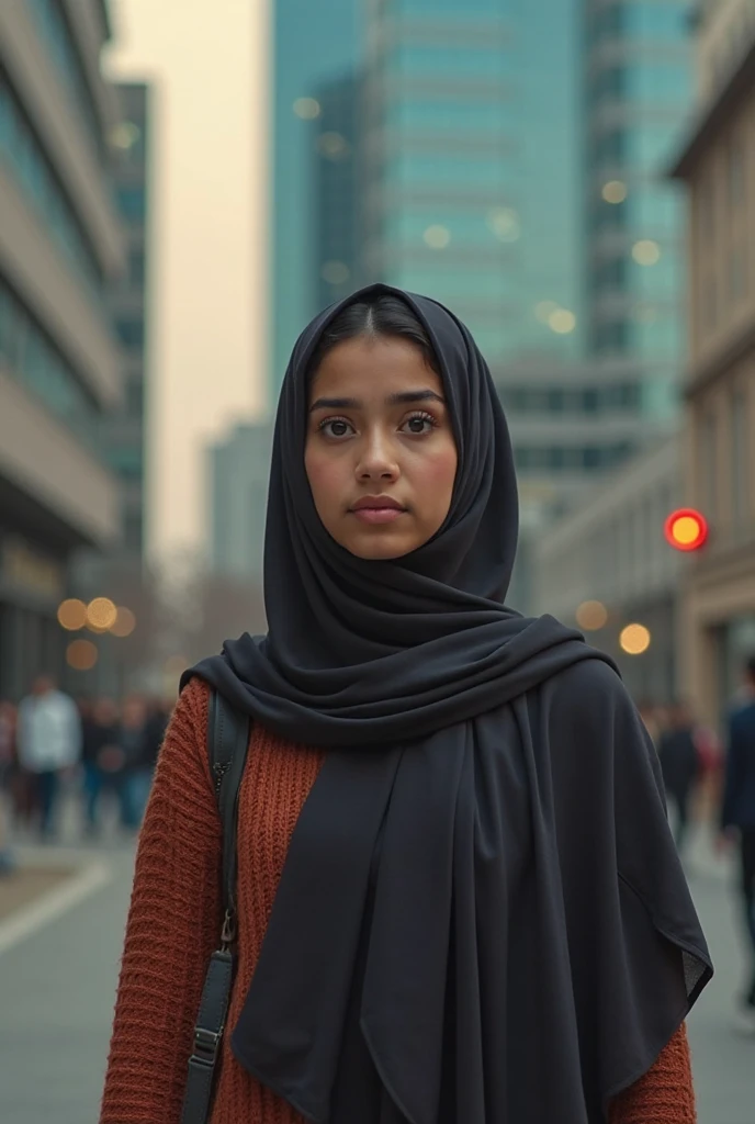 A 17 years indian girl with full naqab only show her eyes front of jama maajid morning time hyper realistic 