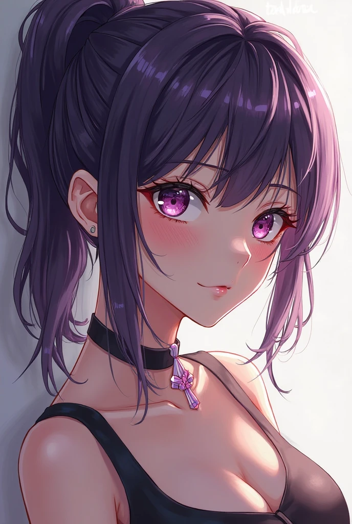 1 fille, Solo, Cheveux Longs, Résolution Haute, Seins, Sourire, Frange, Cheveux Noirs, Couettes, Yeux Violets, Gros seins, Croc, Langue Sortie, Maquillage, Timide, Embarrassé, 