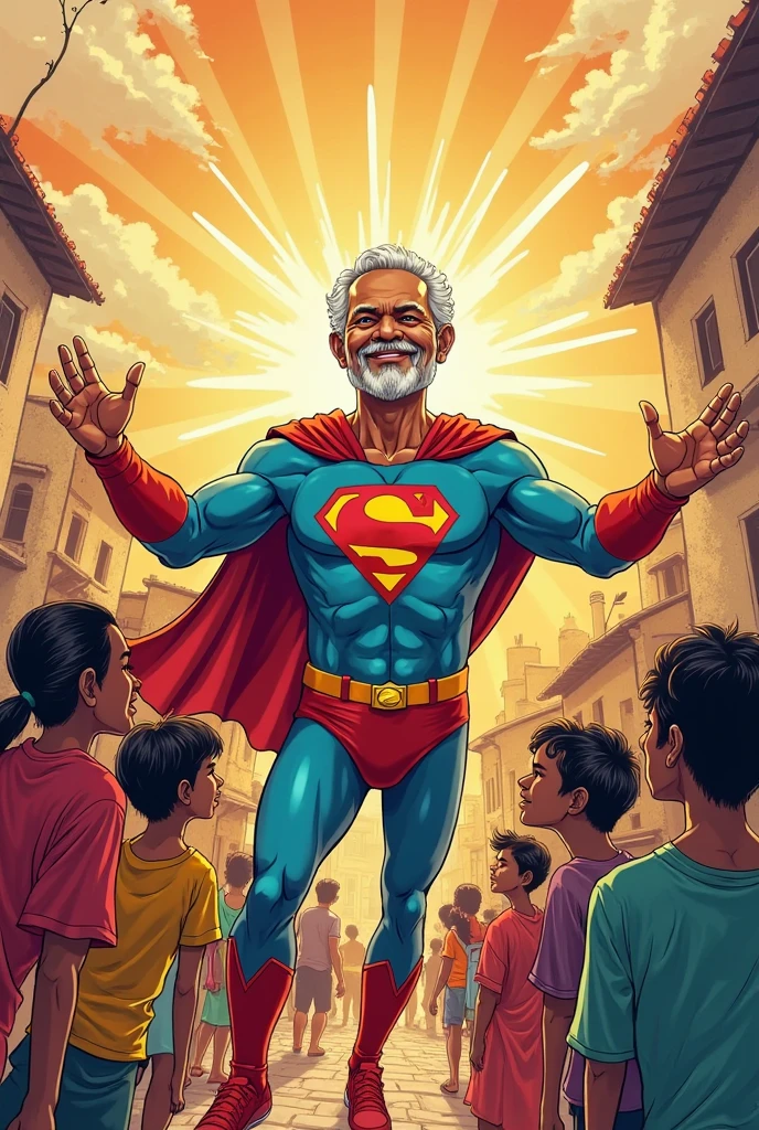 Bangladesh's Nobel laureate Mohammad Yunus is dressed as Superman with a basket on his head that reads “২৭টি মন্ত্রণালয়ের দায়িত্ব নেওয়ার পর ইউনুস”.