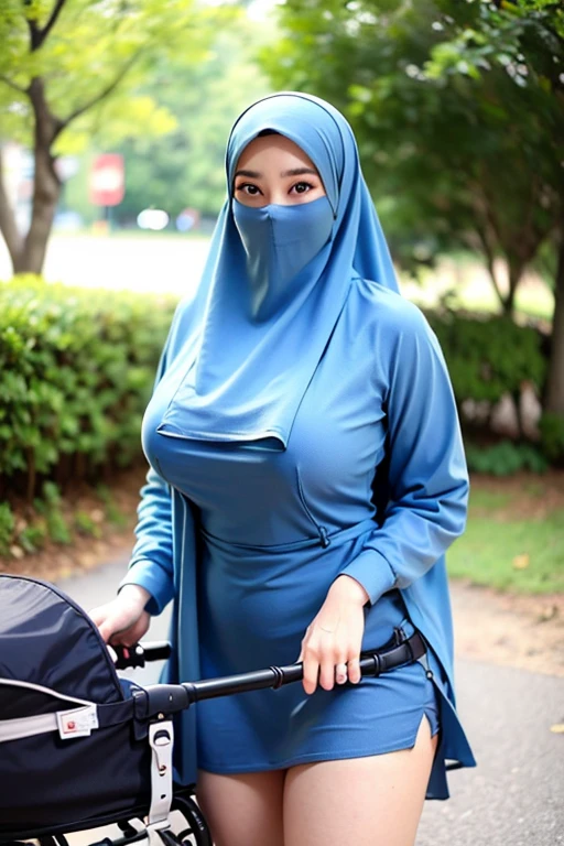  a beautiful young woman hijab, (((super big breast))), (very big breast covered), (Big breast), bare breast, perfect face, (((very huge big breast,))), ((( Big Breast))) long dress muslim, (((covering mouth, long veil))), Slim Face、20 years old, stil young, Pretty Lady,  smile eyes, stand up, (big breast covered) , see full body, park