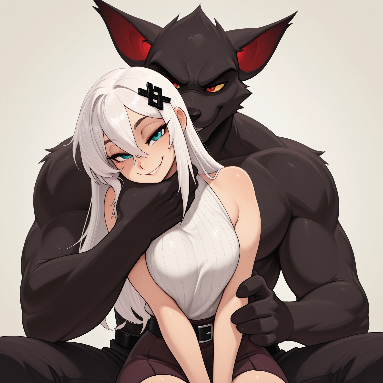 Duo, Score_9, score_8_up, score_7_up, loona from helluva boss, Anthro furry hellhound, naked, getting fucked by a werewolf, rape