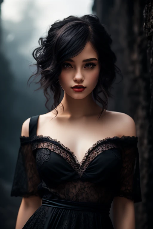 (best quality,4k,8k,highres,masterpiece:1.2),ultra-detailed,(realistic,photorealistic,photo-realistic:1.37),goth girl,purple lipstick,beautiful detailed eyes,beautiful detailed lips,extremely detailed eyes and face,long eyelashes,toned body,upper body,large breasts,short hair,black hair,highlighted hair,stylish outfit,confident expression,black nail polish,dark background,dramatic lighting,vivid colors,edgy style,high contrast,gothic fashion,sexy poses,artistic composition,soft focus,smokey eye makeup,grunge vibes