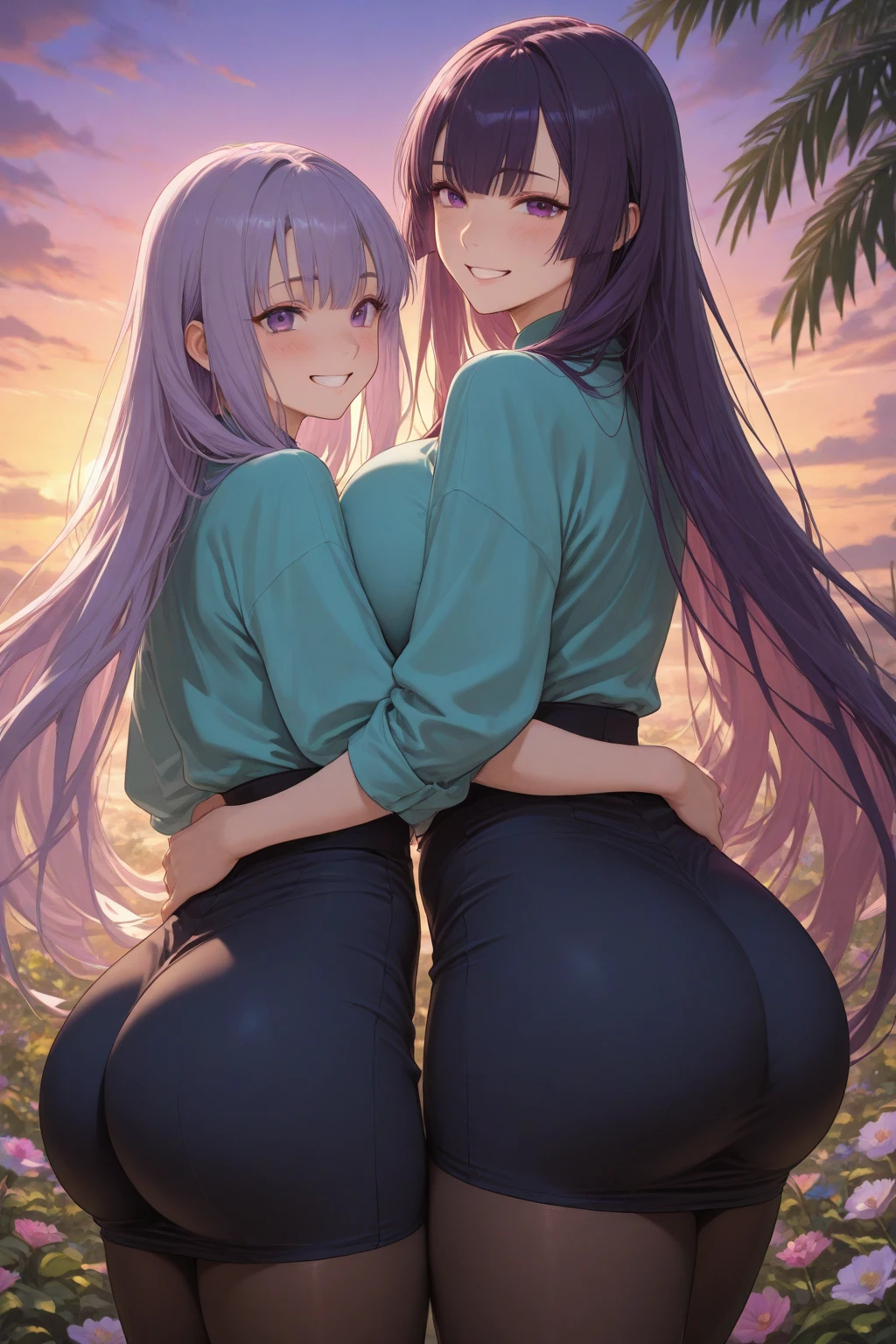 2 anime girls naked without clothes backside