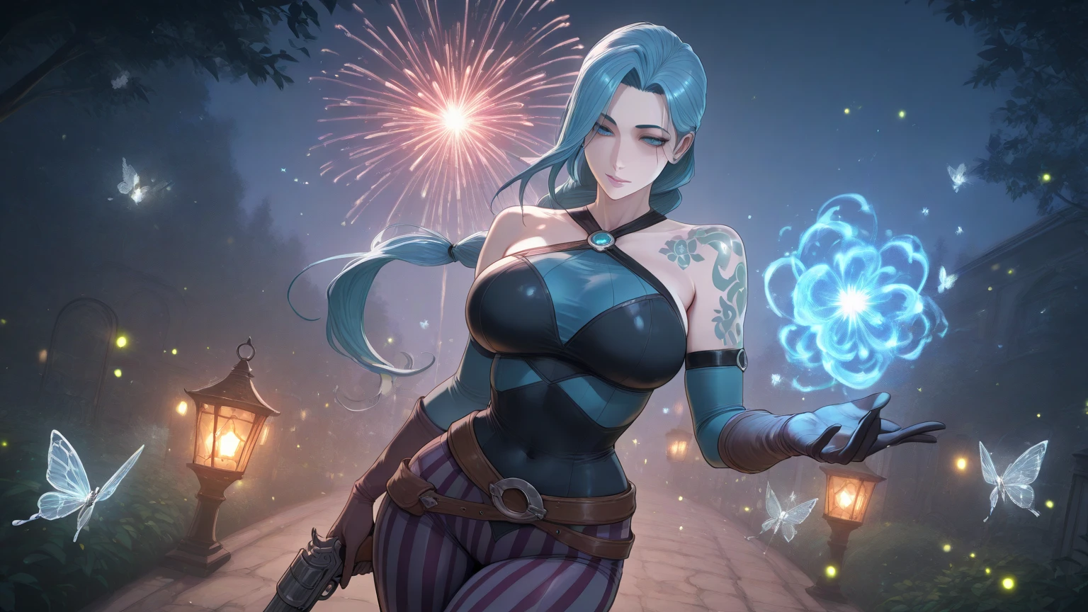 night , stars , firework , big moon