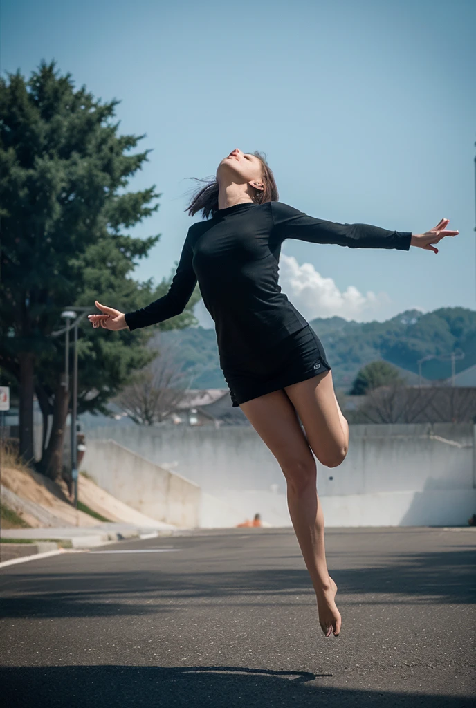 (8 times_NMKD-Super Scale_150000_G),(8K, super high quality,highest quality),(masterpiece:1.5),(Cheerleader),(青色と黄色のCheerleader衣装),(Pleated Micro Mini Skirt),(panties,Clean crotch area,bite),(raise your feet:1.5),Ballet Poses, ballet style pose, tip pose, classic dancer striking a pose,Raise your feet straight up to your toes,Grabbing your knees with your hands