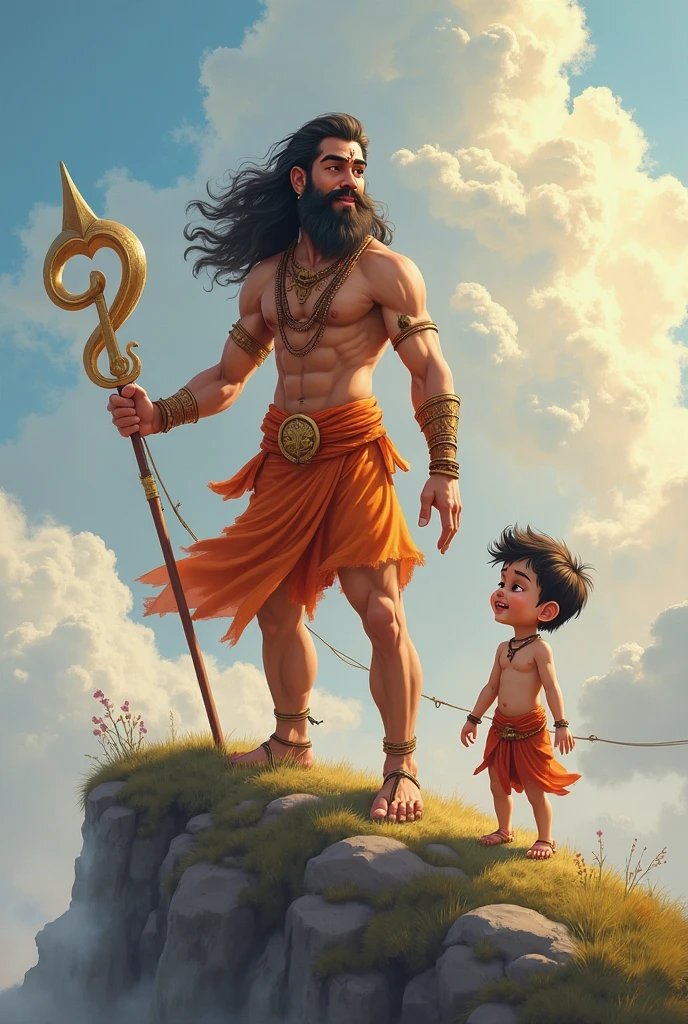 Please create a wallpaper of lord hanuman and a teenager boy