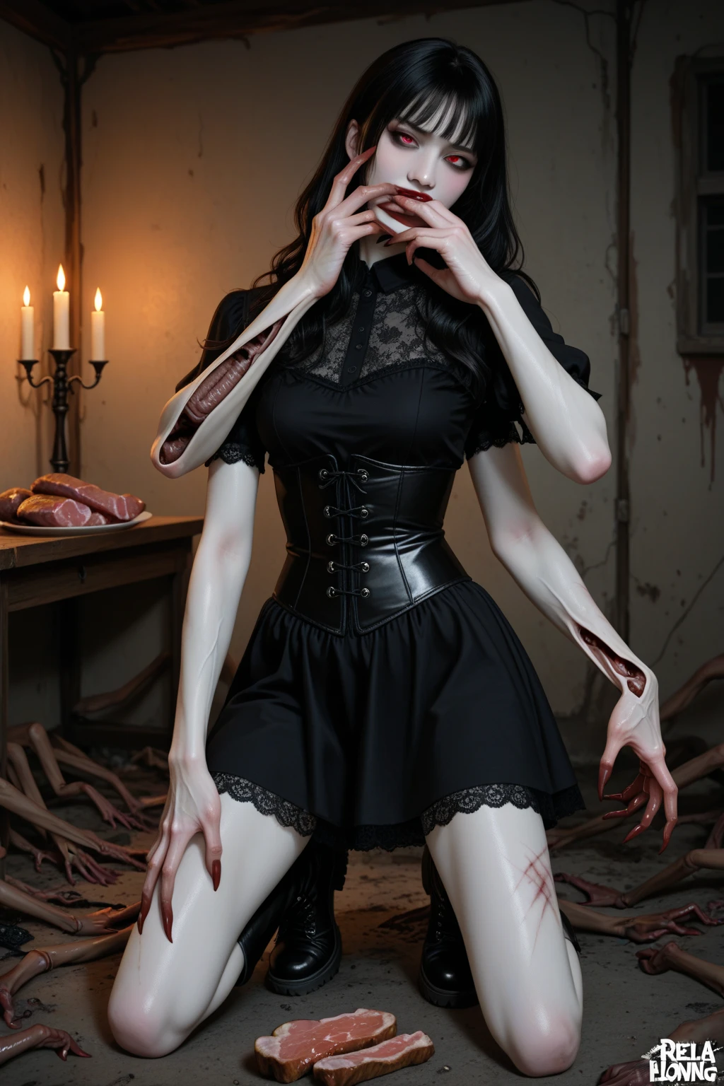 Fine matte paint，Skeleton Dark Angel, Haunted castle with large wings, Fill the drawing table with a knife，terroral，uncanny，horrid，secret terror，tentaculata，grape trees，The eye，uncanny valley effect teeth，all  fours，Critters，Blood Moon，super high image quality，Sexy beauty，The picture quality is clear