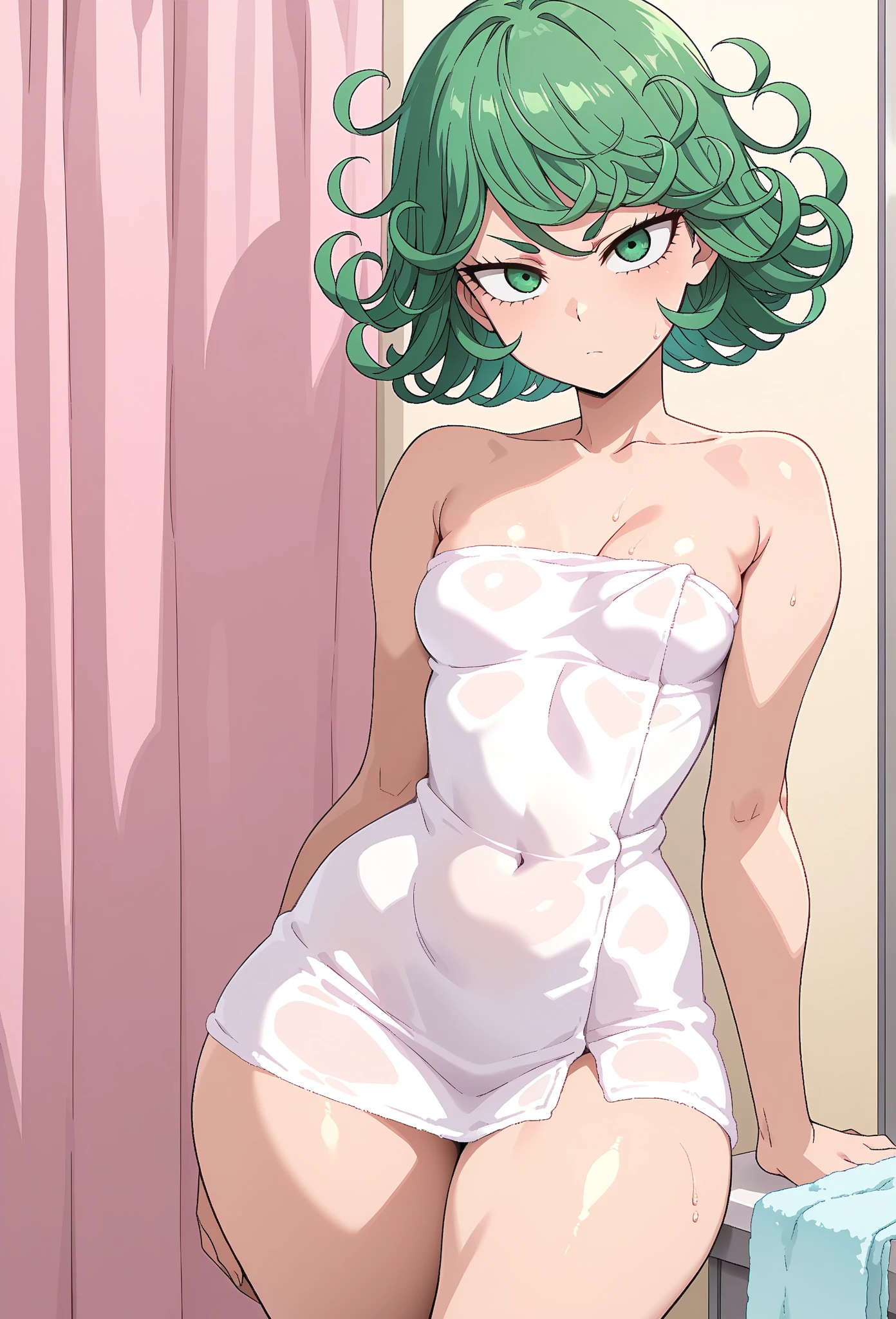 1girl, tatsumaki, one-punch man
\\\\\ masterpiece, best quality, newest ///// nyantcha, khyle, cutesexyrobutts \\\\\ thin waist, solo, cropped legs, angry, dutch angle, naked apron,, sit, indoors, bedroom, transperent, see-through. spread legs