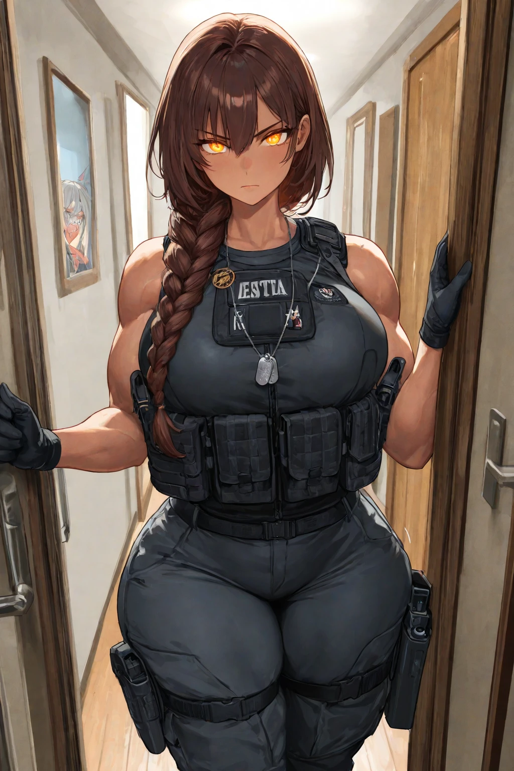 Slime girl, (slime), Slime hair Double buns hair style, Pumpkin Orange, weapon belt, Masterpiece, Best Quality, gigantic breasts, slime girl, slime girl, purple hair, lavender hair, yellow clothes, weapon belt around waistline, rifle, long rifle, AR-15 Rifle, assault rifle, exposed yellow bra, yellow clothing, wearing yellow clothing, fully body view, tight yellow dress, Rifle in hand, mature woman, gorgeous, perverted, sexy, yellow dress, exposed chest, exposed bra, exposed breast, black boots/heels, gold bracelets around wrist, holding rifle, aiming with rifle, tactical stance, tactical gear, sweaty body, long legs, tall woman, lustful yellow eyes, yellow lingerie
