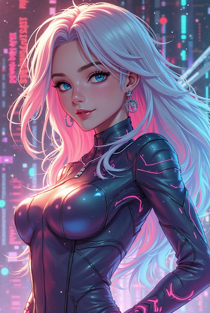 uma pintura digital da spider gwen utilizando touca e mascara, References to classic comic book outfit Long Hair, arte cyberpunk de Josan Gonzalez, vencedora do concurso behance, afrofuturismo, synthwave, neon, neon brilhante,coxas grossas, cintura fina, sensual, nsfw, pouca roupa, arte erotica, anime, roupas  rasgada de batalha, extremamente sexualizada, corpo suado, NSFW, seios grandes, bunda grande, HD, 8k, Alta qualidade, detalhes, corpo perfeito, destaque o corpo, detalhe no rosto perfeito, Detail in the background