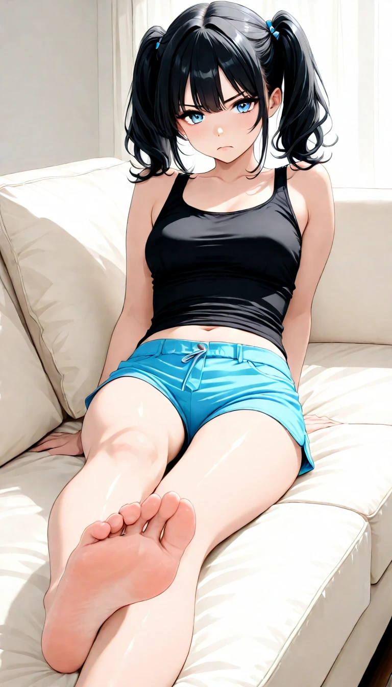 highres, videl2, solo, blue eyes, black hair, twintails, medium breasts, <lora:videl_v10:0.6>, detailed eyes, perfect eyes, beautiful eyes, perfect face, muscular, black bikini, bikini top only, narrowed eyes, parted lips, thick eyelashes, deep blue eyes, blush, narrow shoulders, wet skin, wet, wet hair, water drop, wet body, shiny skin, cleavage, looking at viewer
beach, at the beach, lying on a beach, beach chair, beach umbrella,
futanari, (((large))) penis, erection, penis fully erect, <lora:futanari_concept_full_v1:0.8> futanari, veiny penis, testicles, leaking cum,