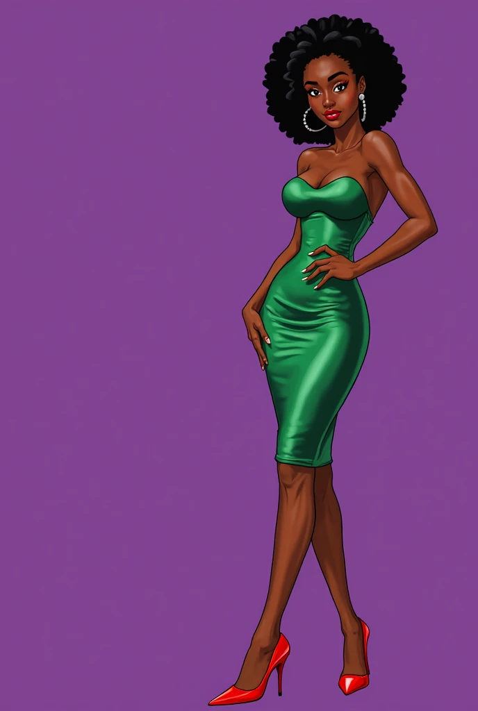 <lora:Tiana_character:0.5>,tianawaifu,1girl,black hair,very dark skin,african american,solo BREAK [SEP],
skimpy green dress,tiara,high heels,sexy green dress BREAK [SEP],
(deep plunging neckline, cleavage,bare shoulders, revealed cleavage,exposed medium breasts,navel,colarbone,covered nipples:1.1) BREAK [SEP],
(ambient lighting:1.1),(ultra realistic,32k,RAW photo:1.1),(high detailed skin:1.1),8k uhd,dslr BREAK [SEP],
high quality,film grain,(shiny glossy translucent clothing:1.1) BREAK [SEP],
full shot,looking at viewer seductively,flirty smile,naughty face,simple background,(insanely detailed,best quality,masterpiece,photorealistic:1.3),