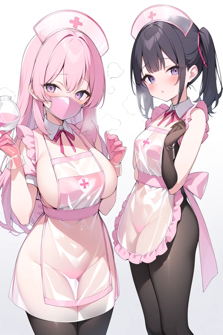 Cute Girls　Gothic Nurse Clothing　Red hair　Drill Hair　真front　Eye patch　Angel&#39;s wing　Devil&#39;s Tail　tooth　Background white　Upper Body　　One person　front　Big Tits　smile