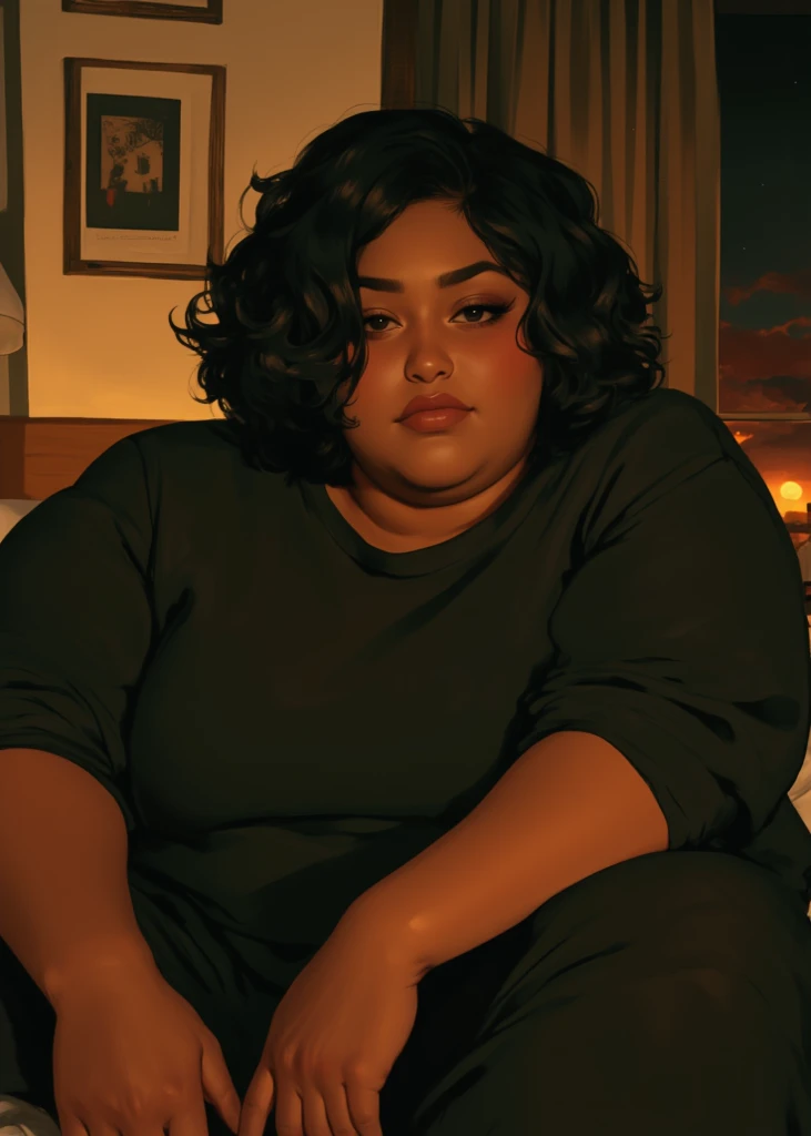 painting of a woman sitting on a couch with a plate of food, a portrait of a plump woman, hyperrealistic full figure, heavy looking, plus size woman, full figure portrait, high quality portrait, alluring plus sized model, low detailed. digital painting, realistic illustration, detailed full body portrait, large portrait, painting by android jones, full figure poster
