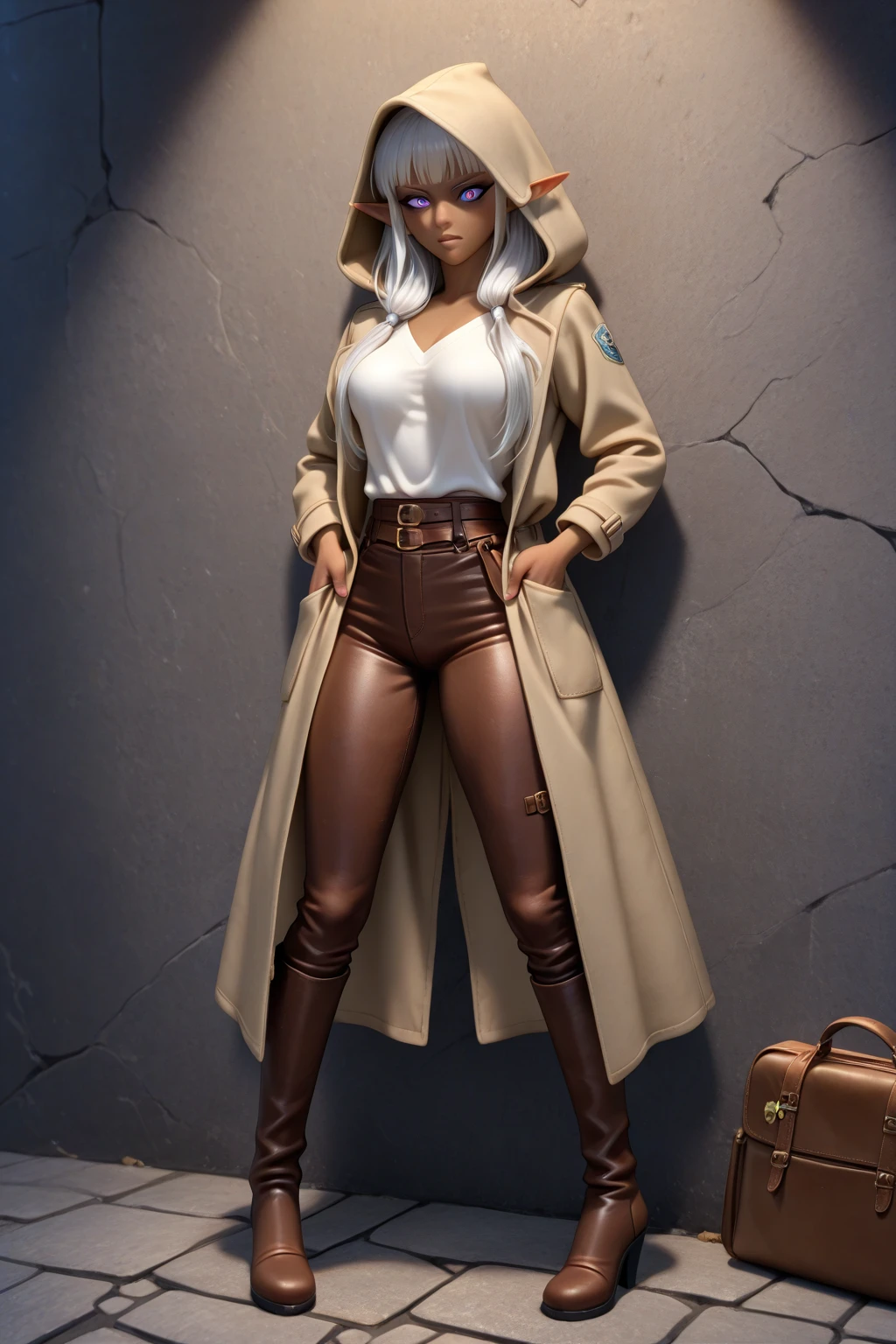(Best quality, 4K, high resolution, masterpiece:1.2), ultra-detailed, realistic (photo-realistic:1.37), 40 years old, Russian woman, Matriarch of the Russian Mafia Gang, ambitious, elegance, calm, charming, intimidate, (blonde hair, power ponytail hairstyle), perfect lash, perfect makeup, sun-tan skin, expressive blue eyes, wine lips, mature woman charms, seductive allure, perfect hourglass body shape, long toned legs, flat abs, perfectly round E cup breasts, very Tall, slim, with peachy hips, ((Wearing elegance beige Vicuña coat and matching white pants)), ((long lacquer high heel Boots)), Background featuring luxurious penthouse.