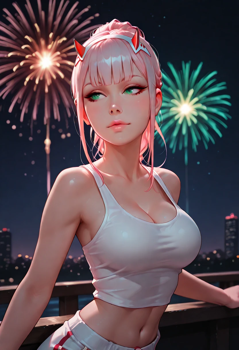 (ultra realistic,32k, masterpiece:1.2),(high detailed skin:1.1),( 8k uhd, dslr, high quality:1.1), 
1girl,pink hair,ponytail hair, bangs, (aqua eyes:0.9), sparkling  glitter  Mirror Disc Mini Dress  <lora:colorful_fumes:0.7>colorful_fumes, colorful clouds, steam  <lora:neon-rgb-style-darquelilly-v3:0.5>neonrgbstyle, colorful, neon lights, gem, blurry, (light particles:1.1),background lights,sky, fireworks, clouds, outdoors, night, reflection, night sky, stars,starry sky, , <lora:add_detail:0.81>,  huge breast,  
(looking at viewer, upper body:1.1),
,(ambient lighting:1.1),