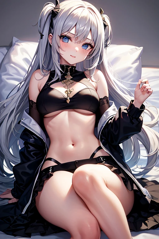 1girl ,young adult women ,tall ,platinum blond long straight hair ,ahoge ,beautiful models ,glossy body ,huge breasts ,乳首 ,black color micro size luster bikini ,Luxury hotel bedroom ,on bed ,midnight ,moonlight ,white skin ,股間溝、all body ,lie style