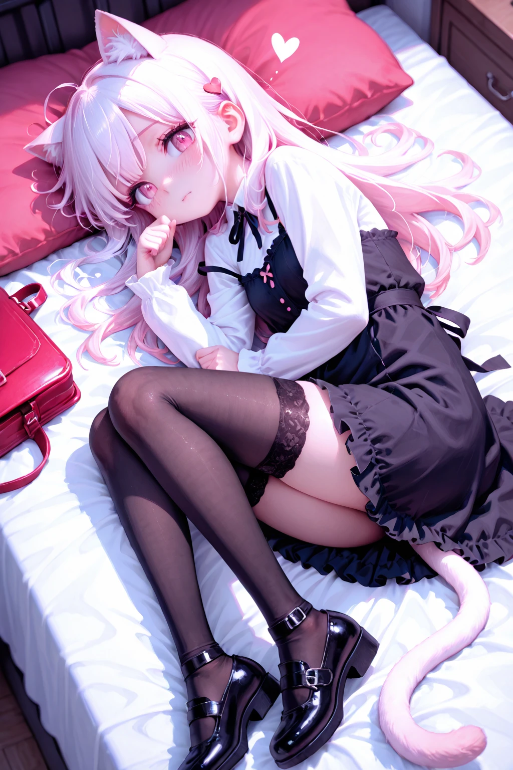 Ichinose Honami, ((black lace panties)), ((from behind)), bed, (tights), shoes