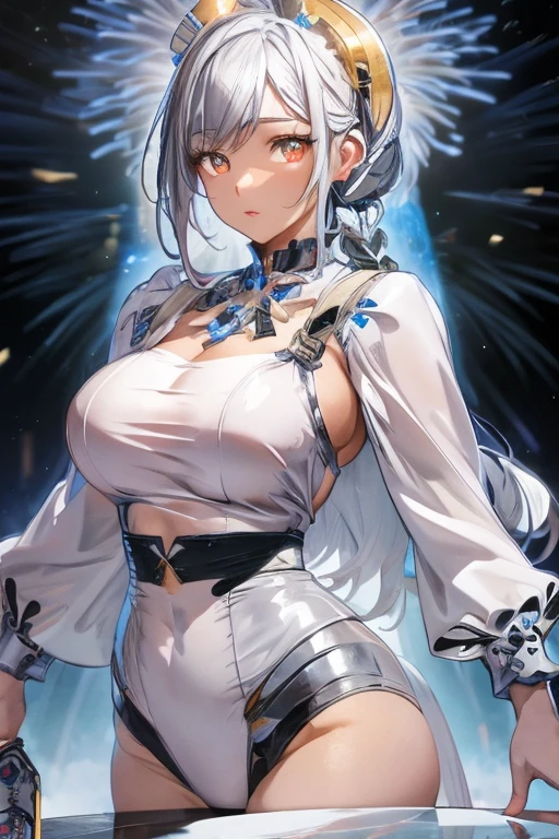 nsfw,(space action style), (Muted Tone), Delicate, Detail, Masterpiece,(colorful)illustration,(colorful)light particles, lens flare, women ,smile, a battle for space and existence,wood,rabbit, sideboob,shoulders,cleavage,sideless,thighs, Cowboy shot, close-up,from above, dynamic angle, dynamic pose, Artistic, memorable masterpieces, moments in history,(fantastical and mesmerizing scenery) , Delicate, Detail, (masterpiece:1.2),(best quality:1.2),newest,intricate details, fox ears, ear hair