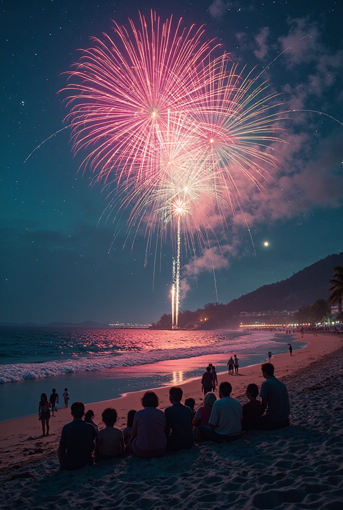 I want a picture on the beach on New Year's with fireworks