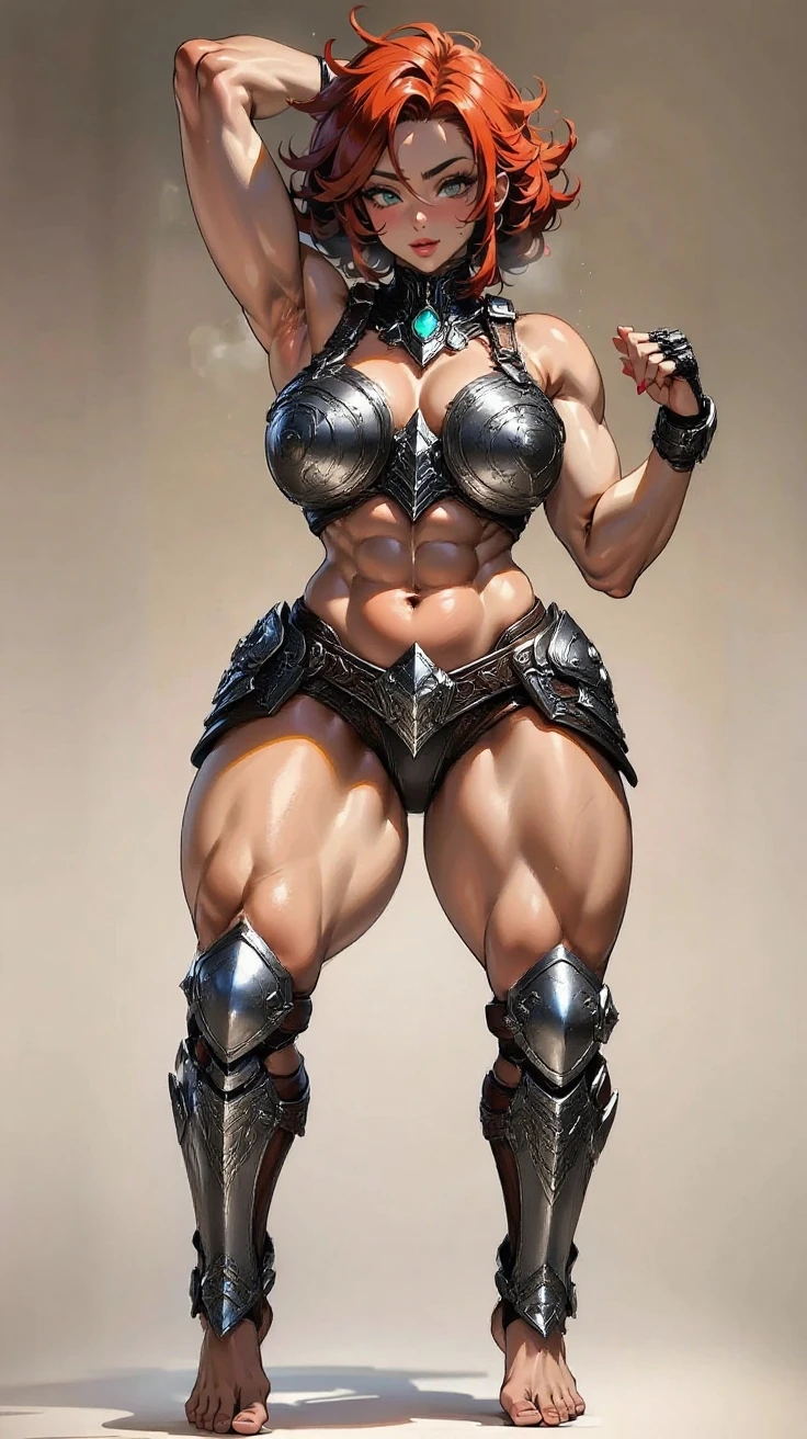((Masterpiece)), ((Best Quality)), ((Solo)), ((alone)), ((1girl)), ((full body)), Queen of the Grey Elves, bikini of, central, Wide leather belt, Peach Boots, viewer, Face, Portrait, Glowing eyes, Green smoke,  Black background, embarrassing smile,  large udder, Bare skin, devil's figure, Docking screen, (((Massive Female Bodybuilder))), Ultra-wide-angle lens shooting,