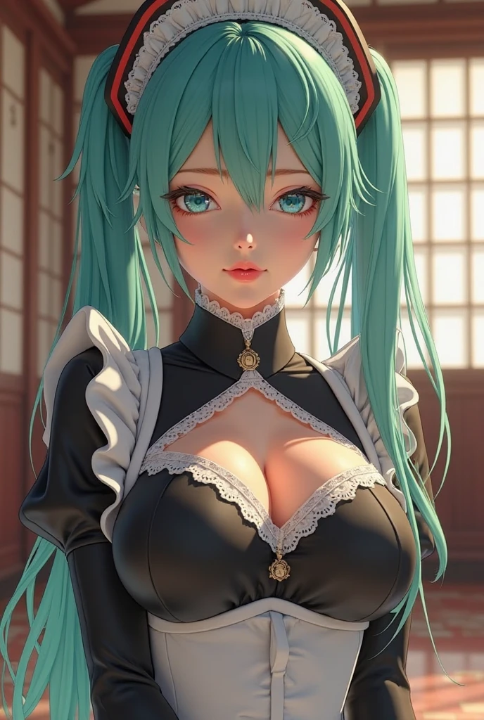 (masterpiece, best quality), 1girl, <lora:privaty-nikke-richy-v2:0.8>privatymaid, twintails, very long hair, cat ears, maid headdress, hairclip, cleavage, huge breasts, neck bell, bow, maid apron, white gloves, elbow gloves, garter straps, white thighhighs,
