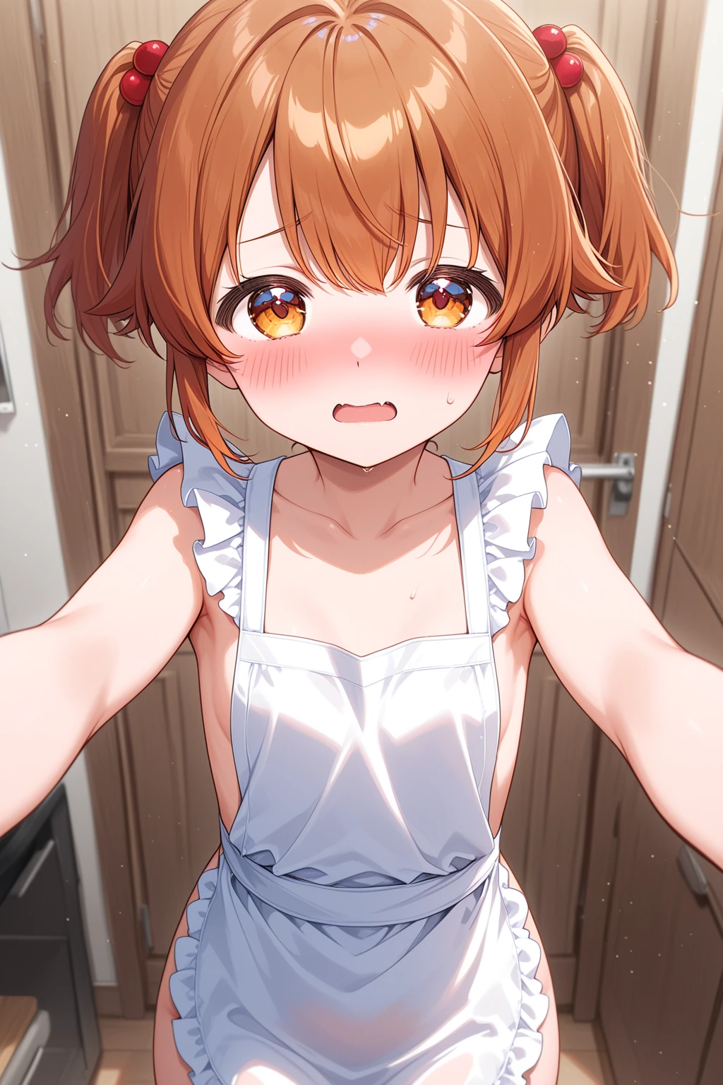 absurd, absolute resolution, Incredibly absurd, excellent quality, Super detailed, official art, Unity 8K wallpaper BREAK girl , cute, stare intently,not wearing clothes、Small cherry-colored ??????? BREAK This illustration shows a girl 、 The girl's hair is curly and reddish brown., and she crawled ????????????,  ((Frustrated expression:1.3))、(tears)、slender body shape、not wearing clothes