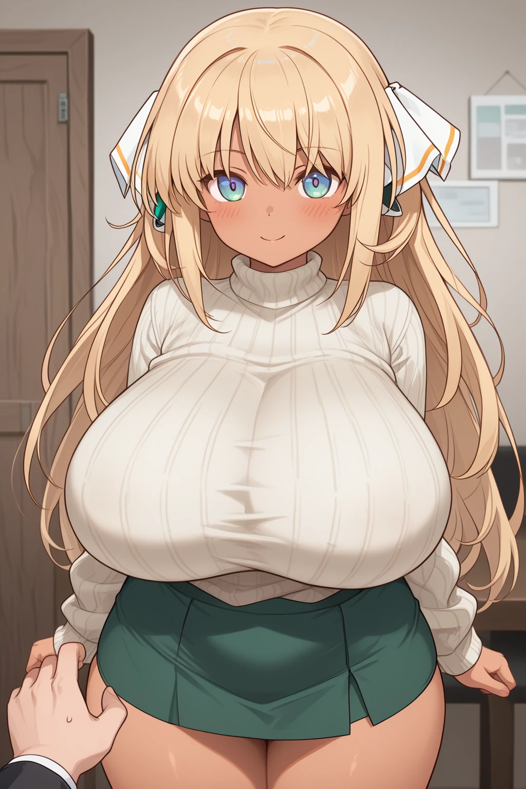 asuna(blue archive),1girl,halo,Females in heat,blush,huge breasts,used ??????,looking at viewer,near,standing up,in room