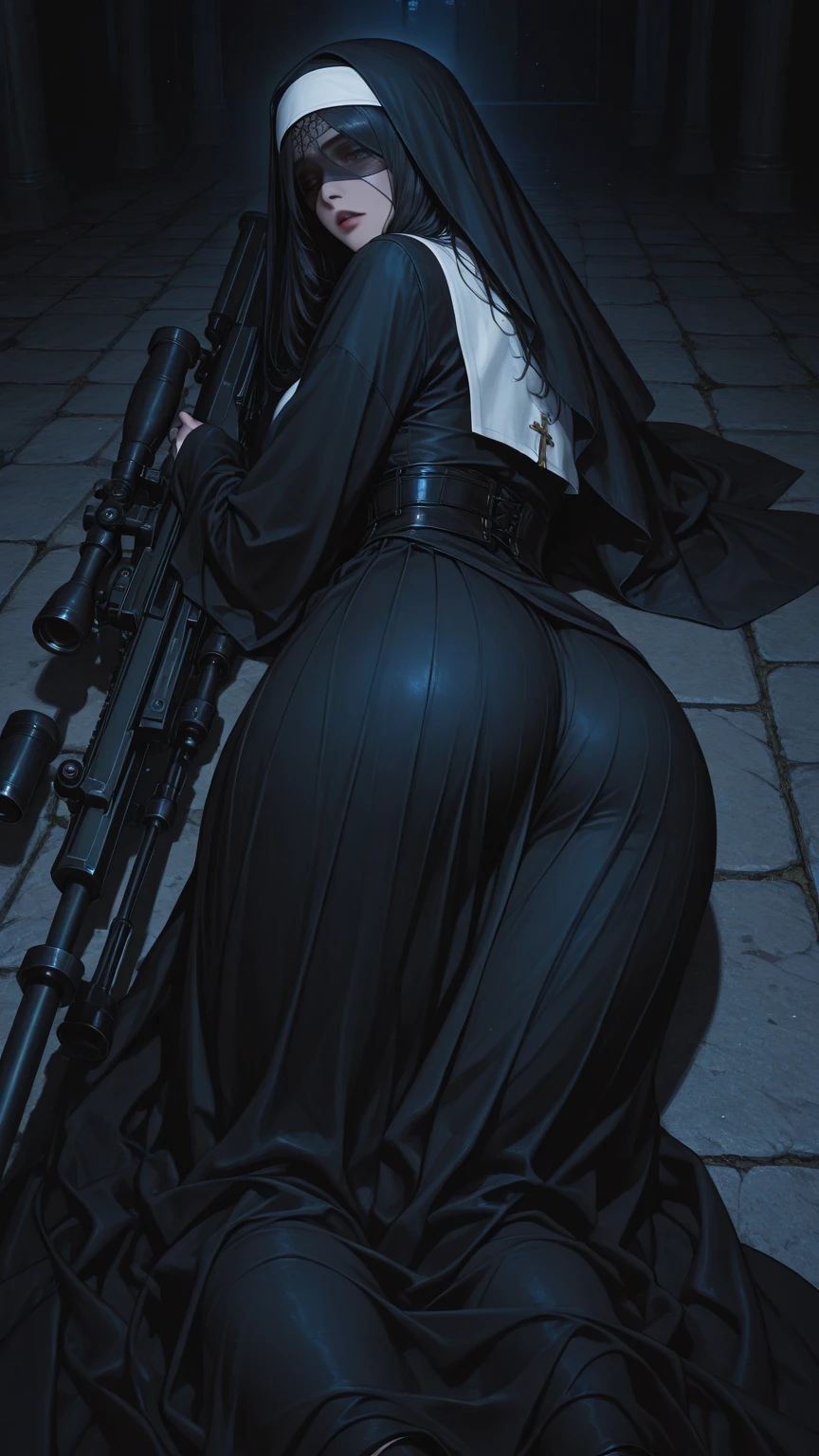 (Best quality, one person, ((masterpiece)), 8k, raw, ((a hot chick young beautyful big  girl)), ((detailed face)), (there is a dark cyber city in the background), (good anatomy), her clothes are very torn in several places, detailed eyes, detailed face, (((black white latex with Garter Belts Sexy ))), (((good anatomy))), (big tits), (PUSH UP TITS), (((wearing a black venom spiderman mask))), ((full body)), ((wearing high heels)), ((venom outfit)), (((venom))), white and black spiderman venom, venom absortion, batman, (diablo) , (((horror style background))), (((blood flows on the ground))), wearing a white hood, it is photographed from side, ((she looks up)), ((her costume are very torn in several places)), platform high heels, full body, hot long legs, carbon corset, (cyborg), ((hot ass))), long hair, standing, assand legs on focus, latey stockings, ((nun costume)), (standing), ((cyborg))
