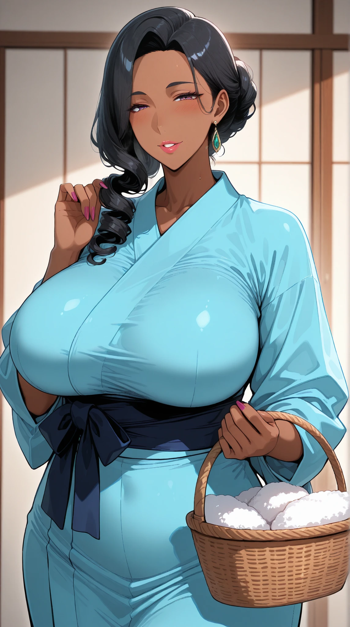 Score_9, score_8_up, score_7_up, score_6_up, score_5_up, score_4_up, source_realistic, solo, 1girl, makeup, whore, prostitute, Mature female, sagging huge breasts, wide hips, thick thighs, BREAK Tomoe goen, French twist updo hair, beautiful kimono, bare shoulder, huge areolae, areola slip, black areolae, earrings, walking, sideview, brown eyes, long eyelashes, looking at viewer, pov, in ryokan inn, Japanese style inn, crowded, covered nipples, bracelet, seductive smile, collarbone, head tilt, hairy stomach hair, showing hairy armpit hair, sweating, hands behind the head, dark hair, bukkake on armpit, realistic, Japanese