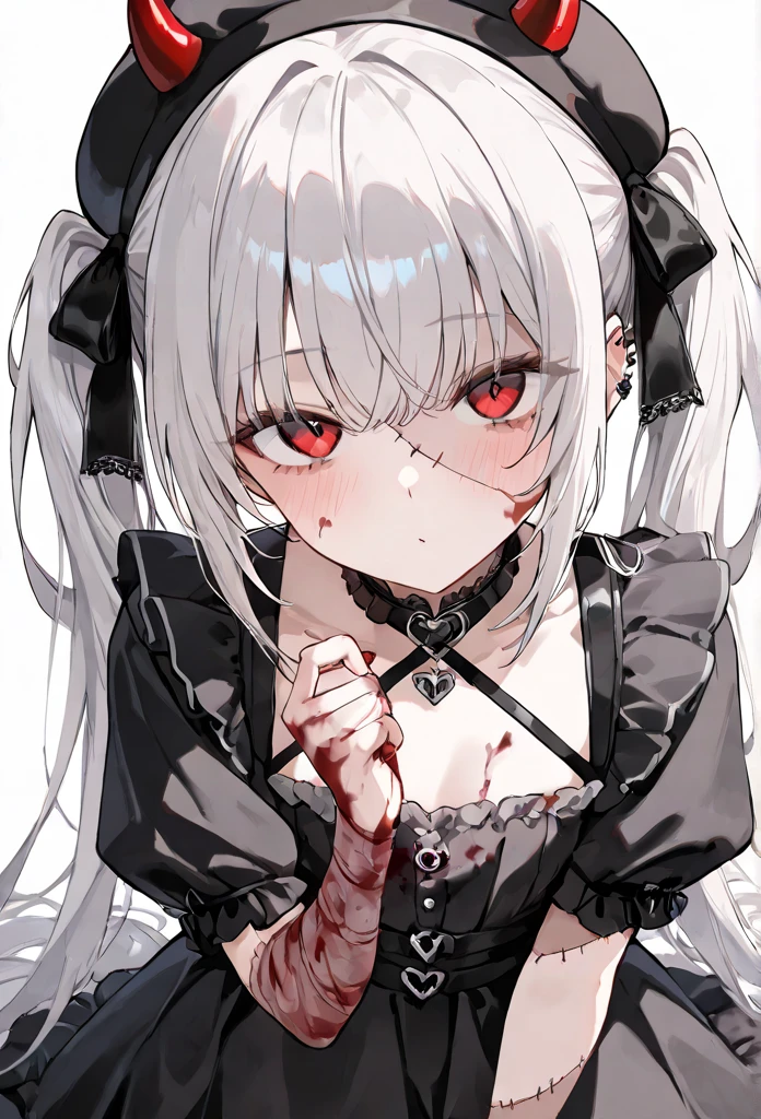 ((masterpiece, best quality, extremely detailed CG, unity 8k wallpaper,anatomically correct,ultra resolution)),Award-winning photography,(best illumination,Very Delicate and Beautiful),(one girl,solo,loli:1.5),(Vampire:1.45),silver hair,(twintails:1.2),glowing red eyes,(pale skin:1.45),(extremely beautiful and detailed face:1.2), (extremely beautiful and detailed eyes:1.2),perfect hands,delicate legs,((bat hair ornament)),(graceful,fashion),pointy ears,((military uniform:1.4,black thigh boots,black leather gloves)),looking at viewer,cruel,(cute:1.5),((night, dark atmosphere, dark theme, darkness:1.5)),dramatic shadows,(dimly lit:1.5),blood on face,blood on floor, blood on walls,(blood mist,blood splash:1.4),depth of field,(Bustling city:1.2,in the rain:1.3),cloudy sky,raining,skyline,(perfect human body structure with maximum precision)