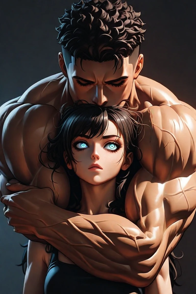 Woman in black bikini and small man in white shirt, weak and small man, thin and small physique, Very beauthful. , ,weak and defenseless man, small physique, , muscular ultraviolent woman, muscular and scary, absurdly huge physique, big muscles, extremely muscular woman, woman stepping on man, small man being stepped on by woman,
