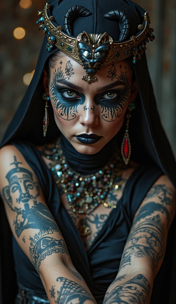 Best quality, masterpiece, portrait, young Indian woman, looking straight at viewer, wearing simple blue floral strapless gown, wearing black face mask, standing, detailed face, detailed body, short height, symmetric face, big cute eyes, dynamic pose, tattooed hands, deep cleavage, perfect anatomy, photorealistic, slim body, black braid hair, 8k, ultra realistic, wide desktop wallpaper, ambient occlusion
