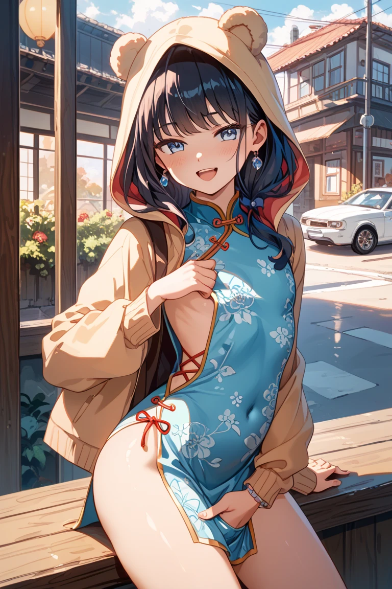 ((((highest quality)))), (((Ultra-precision CG 16K))), (((masterpiece))), (((Very detailed))), (((Extremely detailed))), (((Black outline:1.3, Written boundary depth:1.3 , Written soft outline))), Blur, Bokeh, Maximum clarity and sharpness,Multilayer Texture, Surface Shading, Cinematic lighting, Beautiful details sparkle ,Perfect Proportions, Limited to one woman, break beautiful hair, Beautiful Japanese Idol face, Beautiful and beautiful eyes, Beautiful body, Beautiful breasts, Beautiful thighs, Beautiful legs, Beautiful fingers, (Beautiful views) , Cleavage, Voluptuous body, eight-headed body, ((Beautiful Skin)), ((Skin Texture)) BREAK breast enlarged, medium Breasts, perky tits, (blush, smiling:1.3, pink cheek, eye shadow , narrow eyes, 20 years, Attractive adult woman , anime gyaru , Big eyes) , twin braid, Long Hair, Striped Hair, Hair Intake, Inner hair color, BREAK (japanese traditional fashion), nail art, necklace, Bridal Ring, wearing a watch BREAK (((sitting on steps , Running hand through hair, from side ,from below, full body Shot, long shot, looking above, ((japanese rural street at starry night))