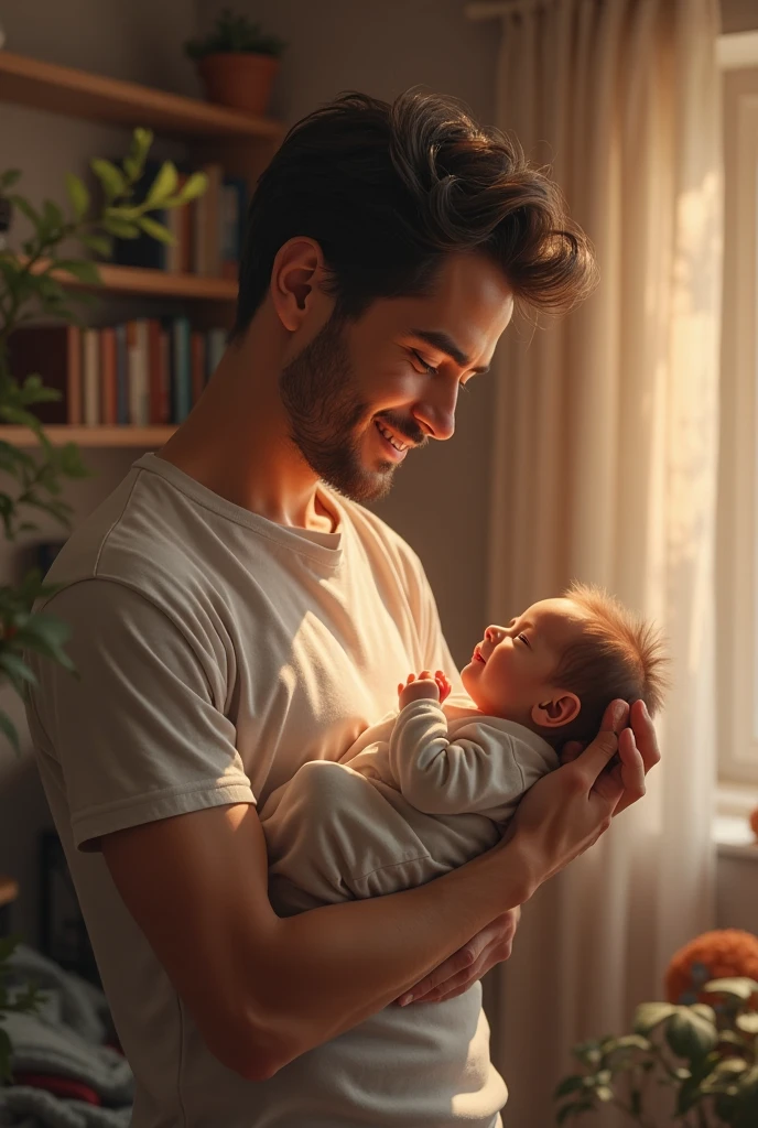 Handsome man breastfeeding his baby's nipple