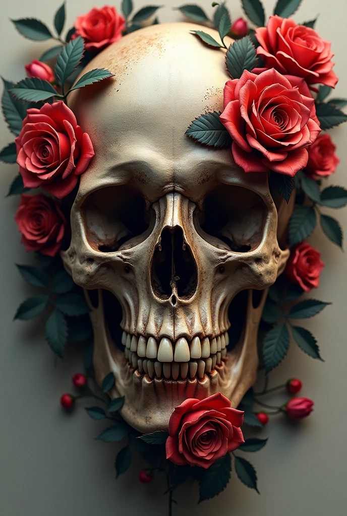 skull made of red roses, organic horror, devil,death, giger, epic, baroque, art nouveau, james jean, photorealistic render, 3ds Max + V-Ray, extremely detailed and intricate, center composition, elegant, vfx, unreal engine 5, octane render, extremely contrast, extremely sharp lines