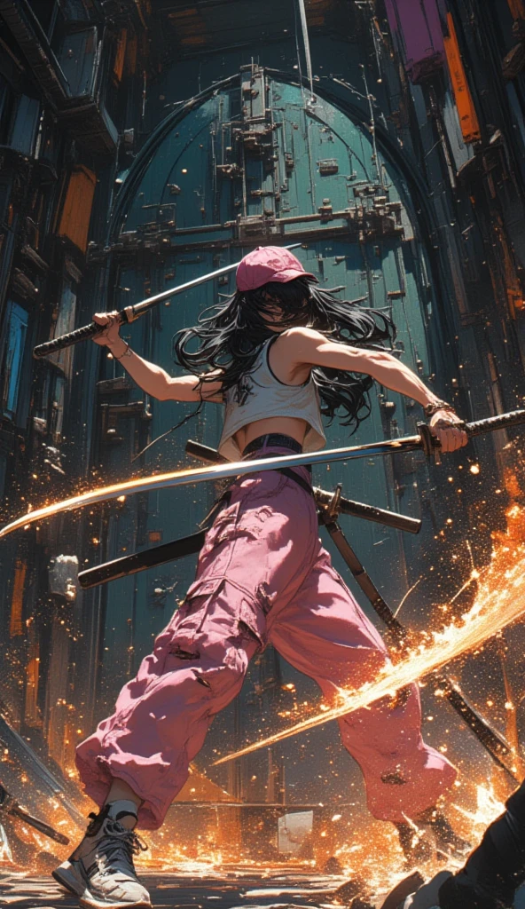 (RAW photo, best quality),(realistic, photorealistic: 1.3),extremely delicate and beautiful,Amazing,small detail,masterpiece,ultradetailed,high resolution,(best illustration),(best shadow),intricate, (male: 1.4),armor,sword,long hair,black hair,holding weapon,blood,sword. (dynamic pose), holding, arm guards, blood on gun, tabi, floating hair, full body, costume, brushstrokes, explosions, overexposure, ((watercolor painting by John Berkey and Jeremy Mann)) brushstrokes, negative space, red paint splatter, in the style of gritty urban realism, violent and wild artwork with a satirical edge, intense energy (fog: 1.4), sharp focus, volumetric fog, 8k UHD, DSLR, high quality (film grain:: 1 ,4), Fujifilm XT3, print in black and red tones background, motion blur, ,upper body