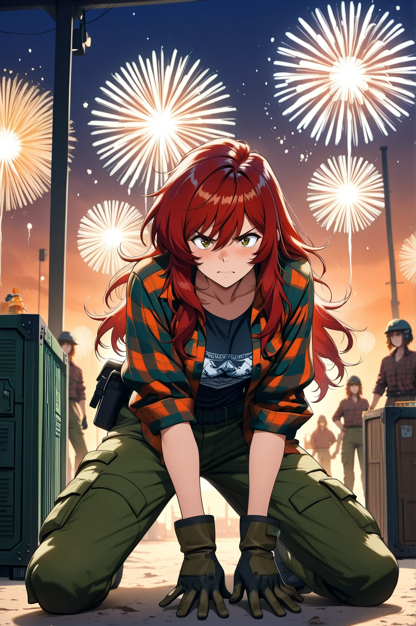 anime girl kneeling in front of a huge explosion of smoke, an anime drawing by Yuumei, pixiv contest winner, nuclear art, anime style 4 k, anime art wallpaper 4k, anime art wallpaper 4 k, 4k anime wallpaper, anime art wallpaper 8 k, anime wallpaper 4 k, anime wallpaper 4k, 4 k manga wallpaper