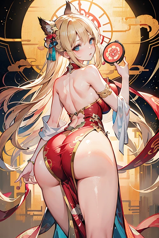 big butt, big breasts, high, yellow hair, black kimono, Nipples, vagina, masterpiece, Great quality, correct anatomy, correct body proportions, one woman