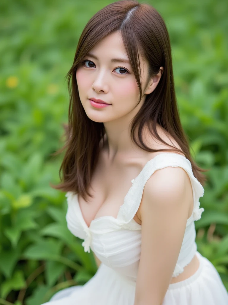 (((Exposing breasts 1.6))),(((Exposing breasts 1.6))),(((Exposing breasts 1.6))),masterpiece, Highest quality, 8k, Absurd, Beautiful medium long bob hair,Woman in her late 20s, That shy expression is cute, (Sensual Style),((Seven episodes were filmed...........1.4)), (Nude 1.5), No makeup, The near road and the far road, Written boundary depth, Surreal, High resolution, photograph, Sharp focus, Face lamp, Dynamic Lighting, highest detailed, ,Extreme detaileds、Super detaileded、detailed、Real Skin、elegant features、Positive and optimistic、(The background is a colorful flower field)