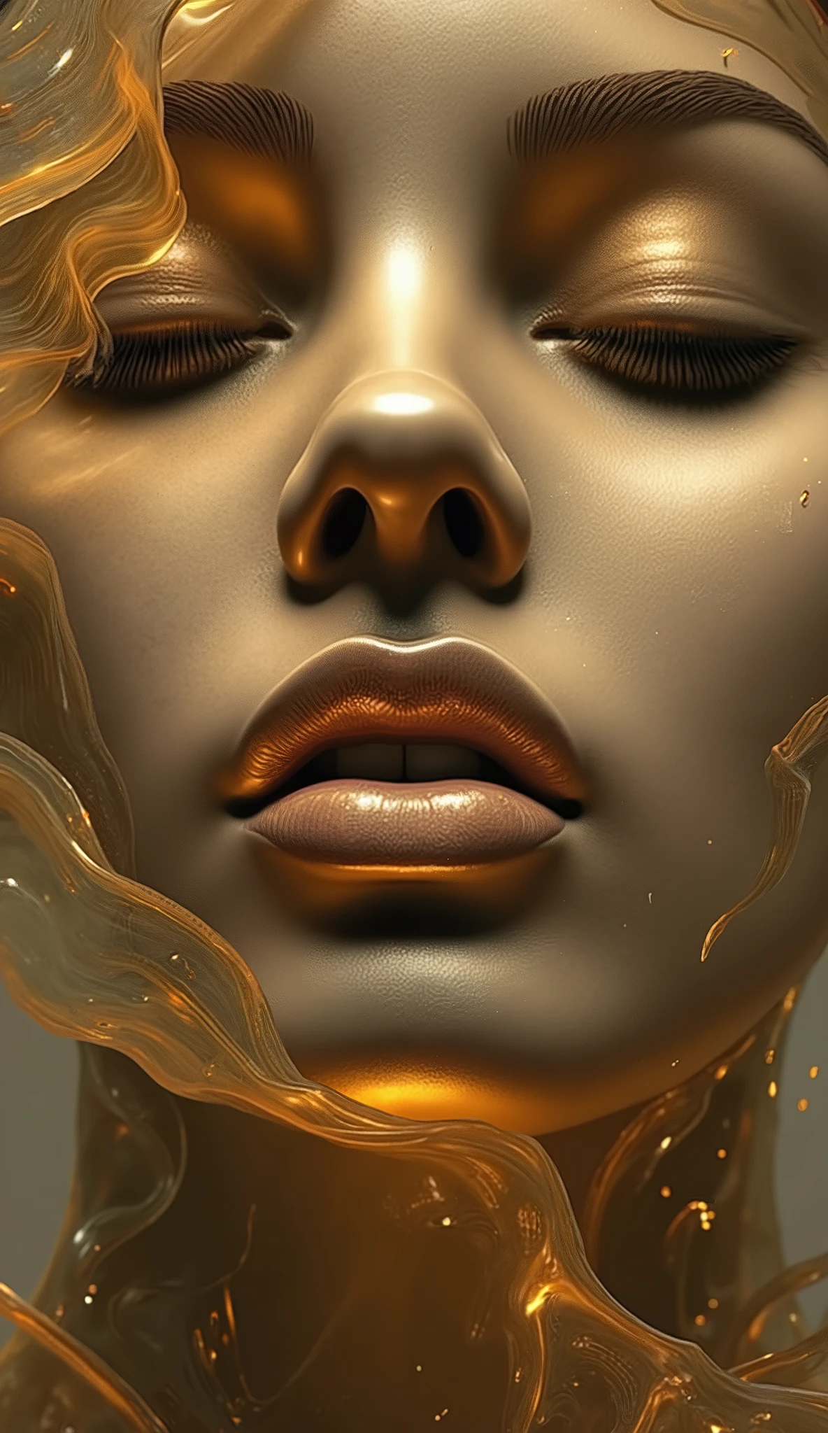 golden female face, estado, arte abstrata, 3D trend, se desintegrando, imagem completagolden female face,estado abstrato,3D trend,se desintegrando,imagem completa,rosto em close-up,enigmatic expression,detalhes realistas,dramatic lighting,tons quentes,cores vibrantes,pintura digital,ultra-detalhado,4K,HDR,foto profissional